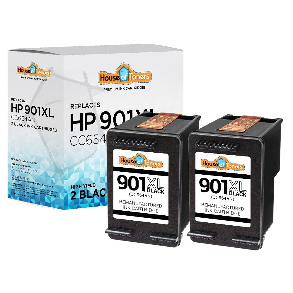 2PK High Yield Ink Cartridges for HP 901 XL Black Fits Officejet J4500 Printers