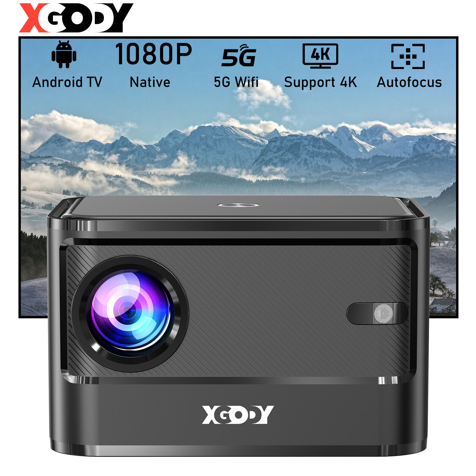 XGODY Android Projector AutoFocus 5G WIFI 4K HD Beamer Home Theater Cinema Video