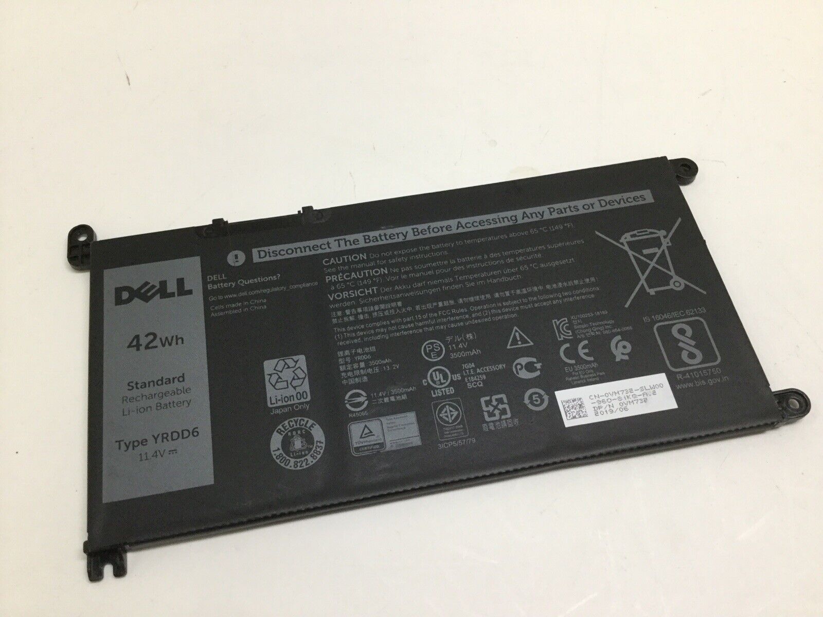 Genuine Dell Inspiron 3583 11.4V 42Wh 3500mAh Laptop Battery YRDD6 1VX1H