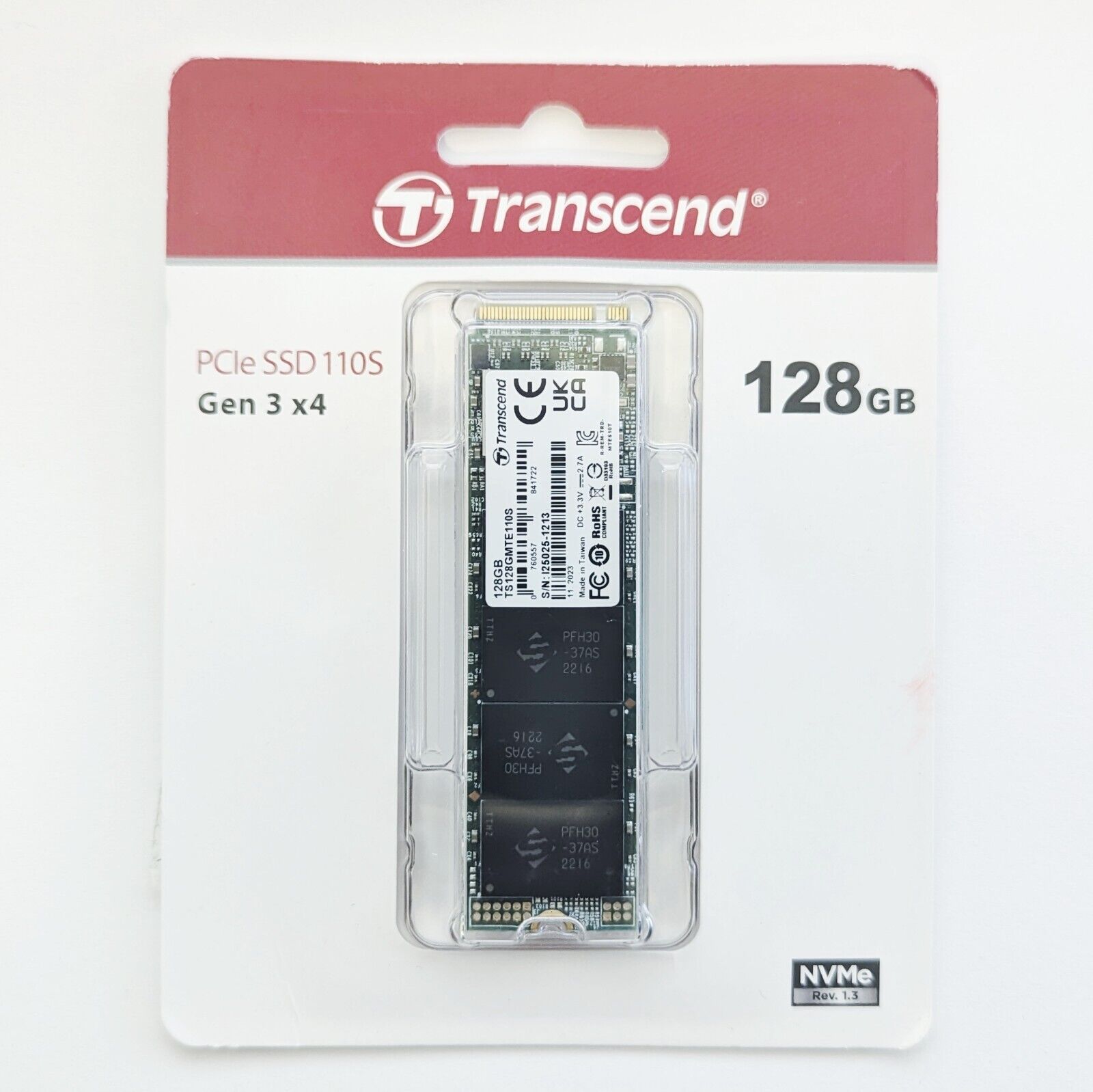 Transcend PCIe SSD 110S • 128GB • Gen 3, x4, NVMe • Brand New, Sealed
