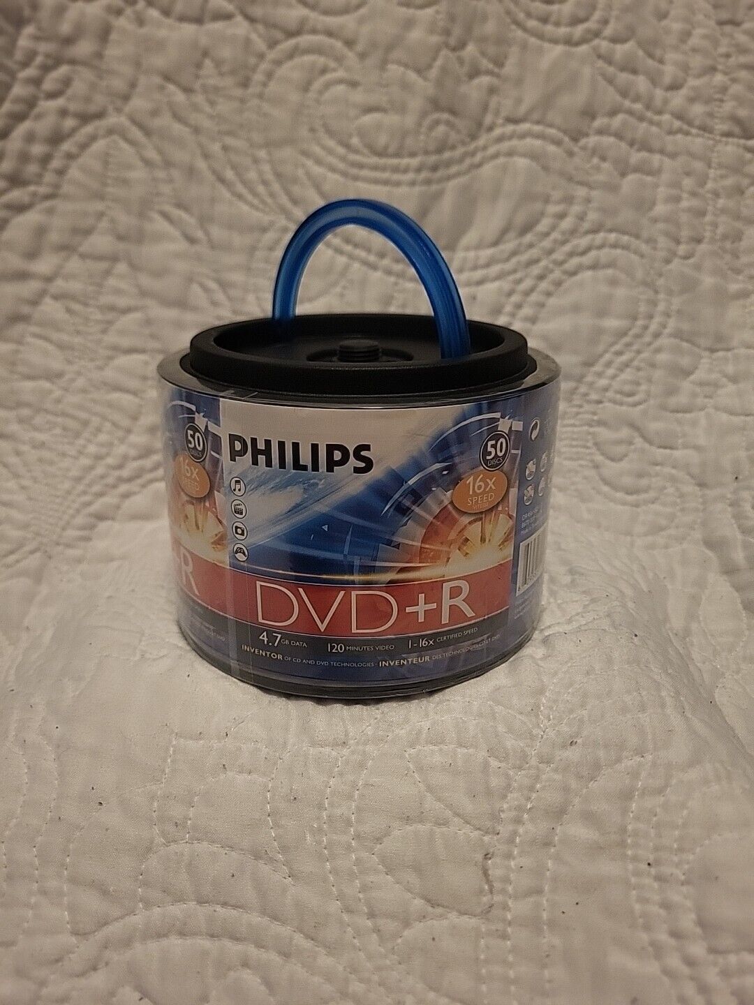 50 PHILIPS Blank 16X DVD+R Plus R Logo Branded 4.7GB Disc Spindle with Handle 