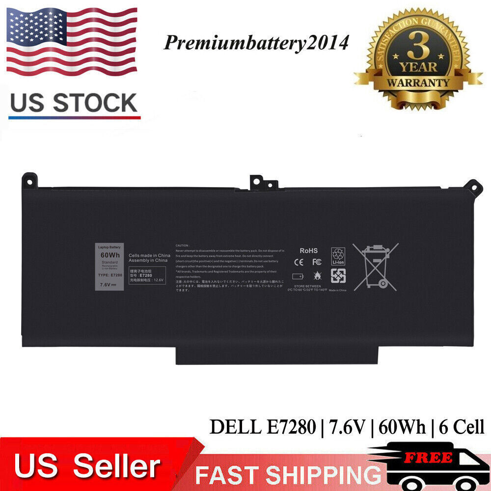 F3YGT Battery for Dell Latitude 14 7480 7490 12 7280 7290 13 7380 7390 DM3WC New
