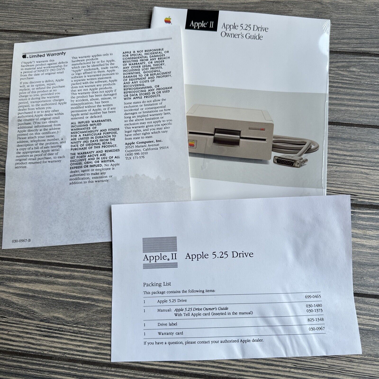 Vtg Apple 5.25 Drive OEM Sealed Owners Guide & Invoice Packing List