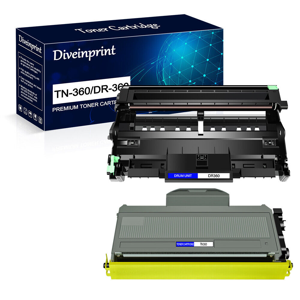 TN360 Toner Cartridge+DR360 Drum For Brother HL-2140 2170W MFC-7340 MFC-7840W