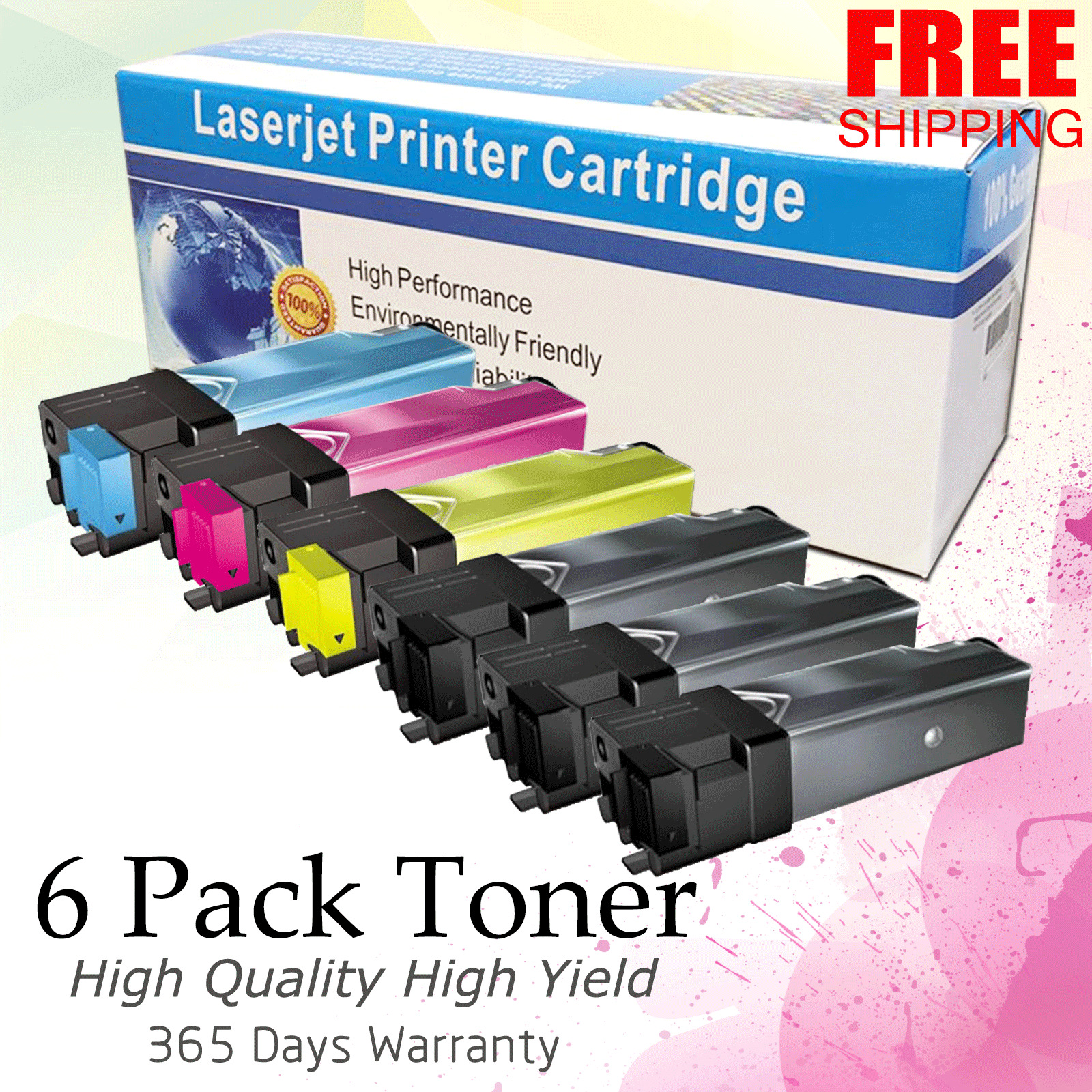 Set of 6 PK Compatible 1320 Combo Color Laser Toner Cartridges for Dell 1320c