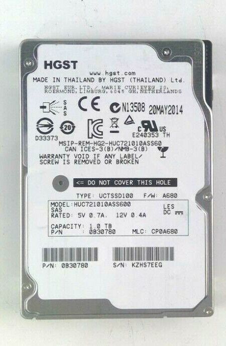 HGST Ultrastar HUC721010ASS600 0B30780 1TB 7200 RPM 64MB Cache SAS 6 Gbs