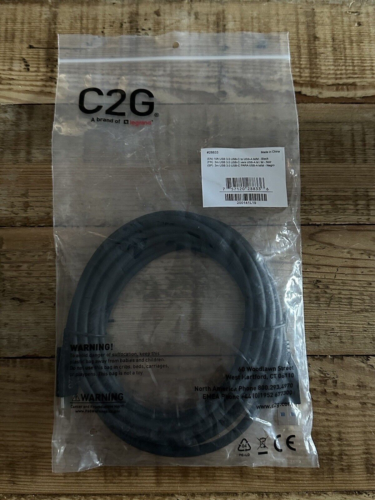 Brand New C2G 28833 USB 3.0 USB-C to USB-A 10ft (M/M) Cable Black USB
