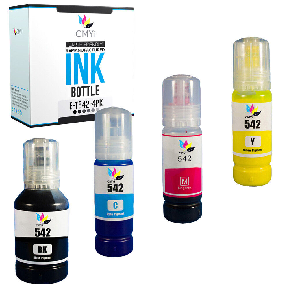 4PK T542 Black Color Refill Ink Bottles for Epson 542 Ecotank Pro Printer Series