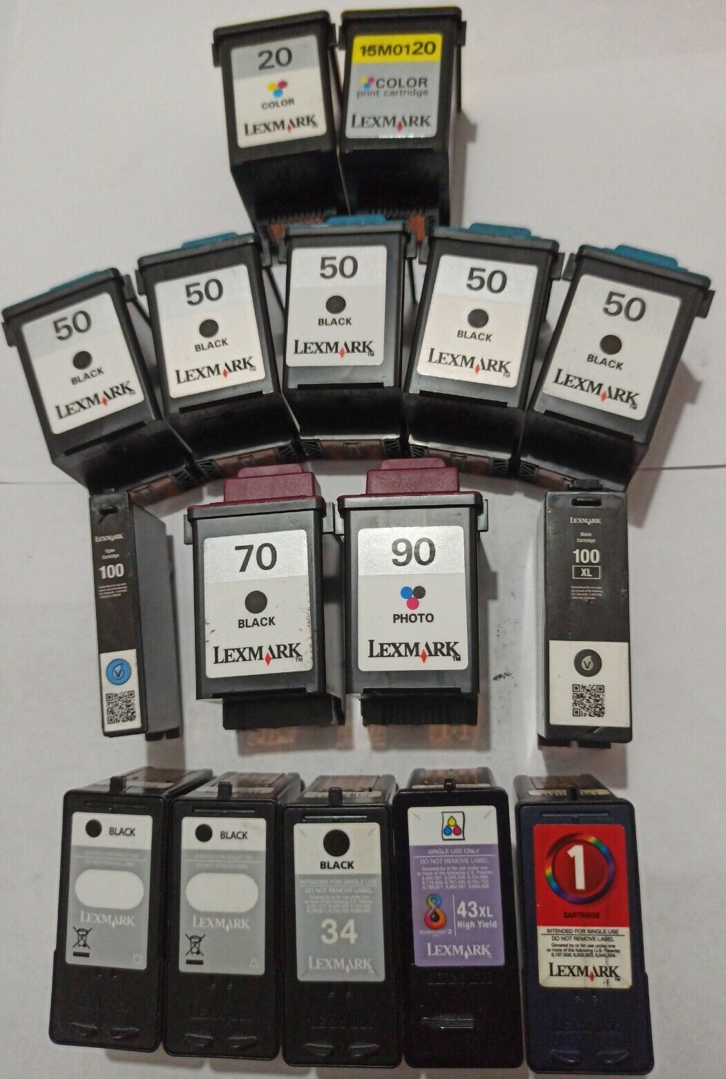 Lot of 16 LEXMARK 20/50/70/90/100/34/43 Empty Ink Cartridge VIRGIN/Never Refiled