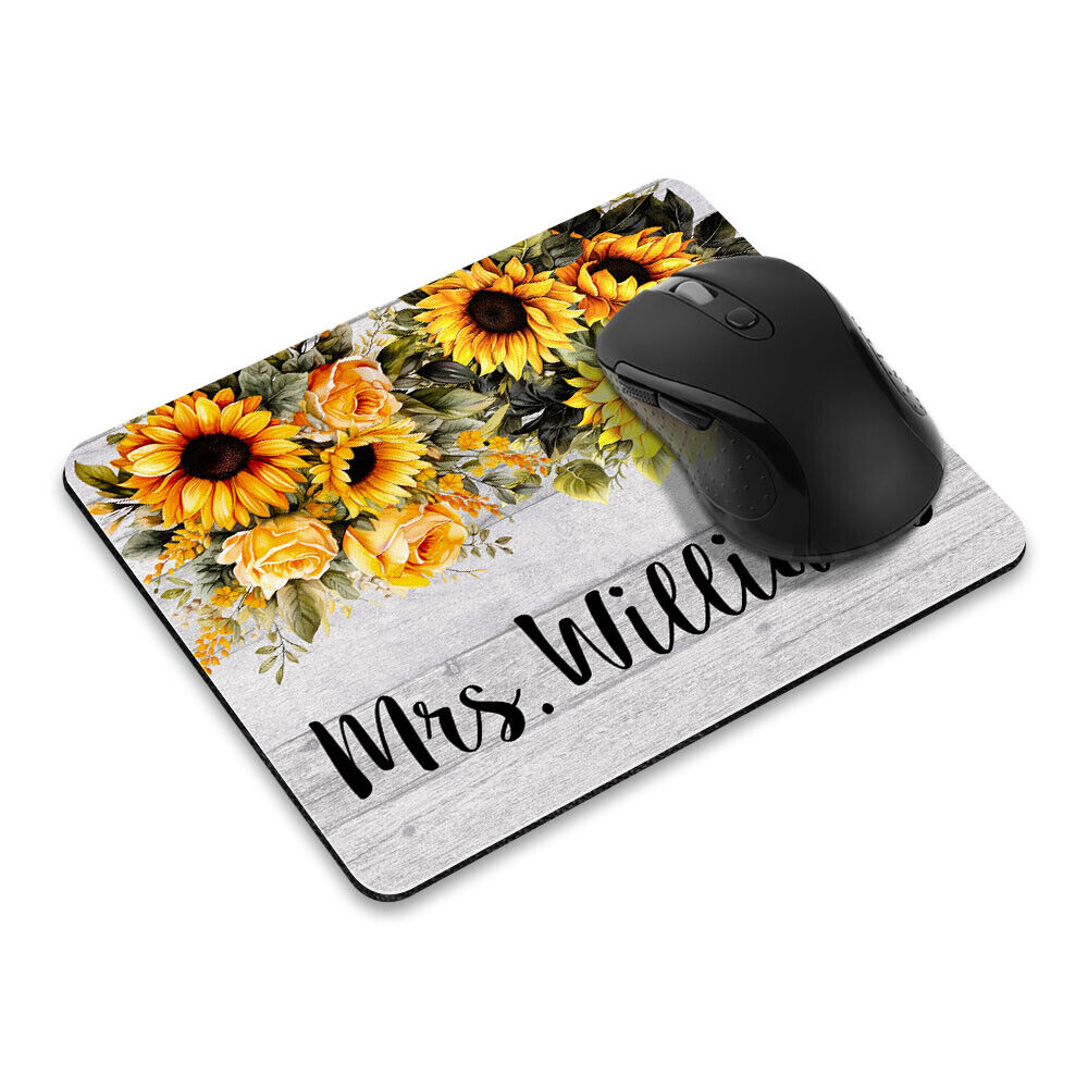 Personalized Name Customizable Text Sunflower Rectangle MousePad Computer Laptop