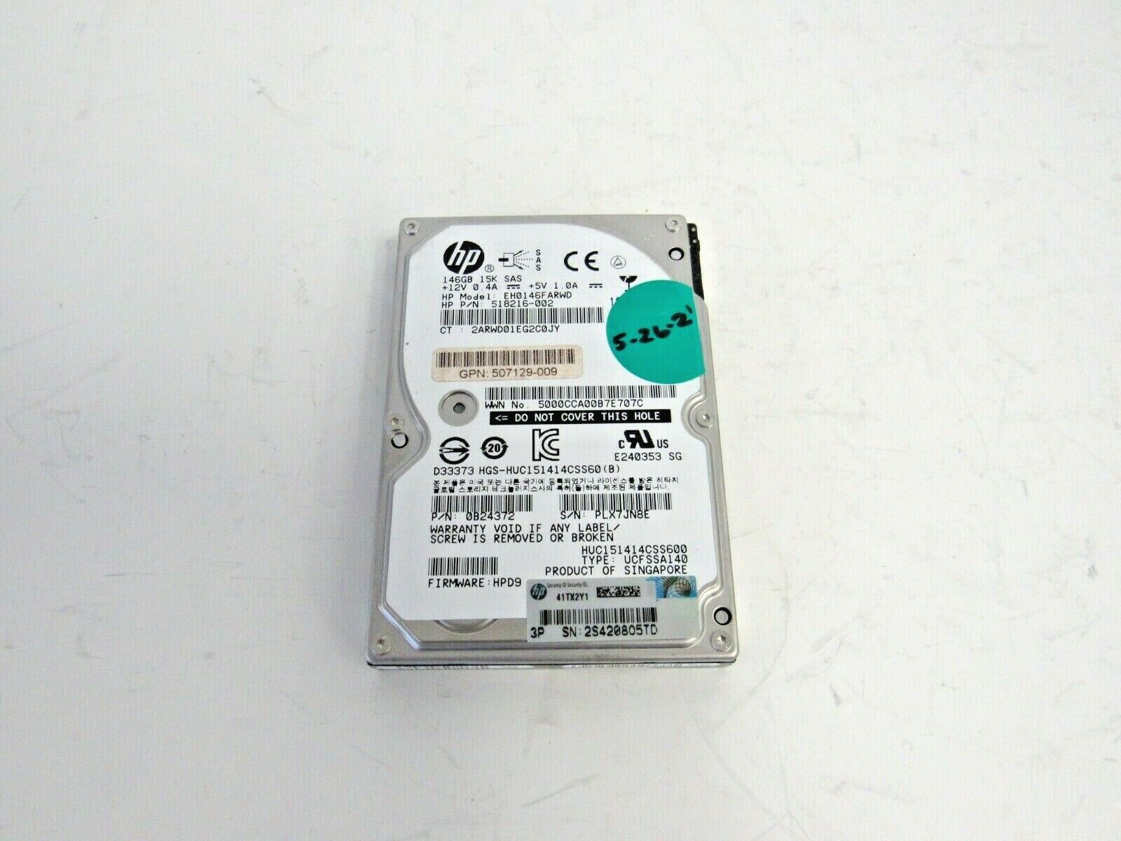 HP 518216-002 Hitachi 0B24372 Ultrastar 146GB 15000RPM SAS2 64MB 2.5