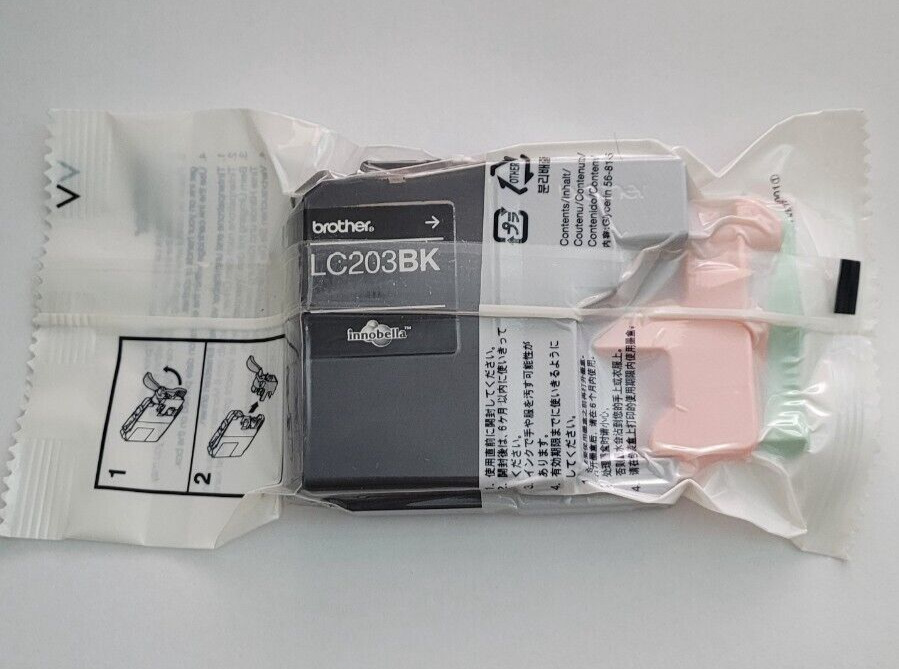 Genuine Brother LC-203BK Black Ink Cartridge, New Sealed Pack