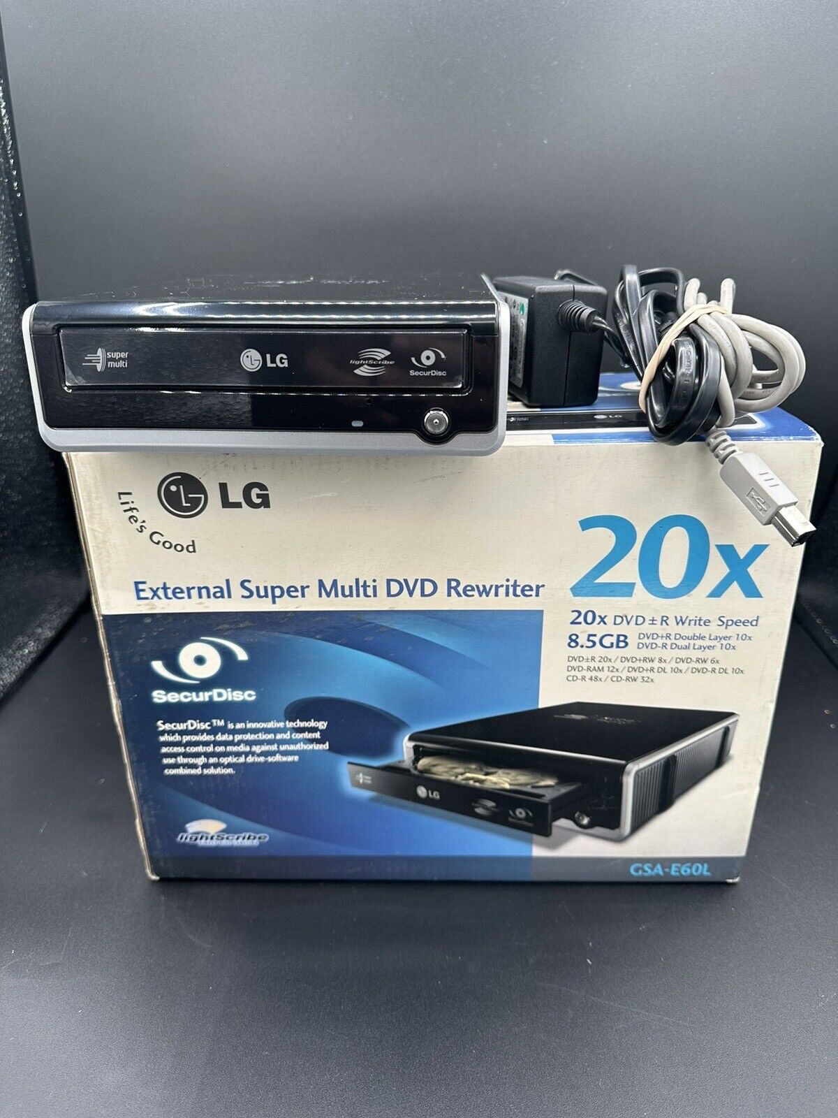 LG GSA-E60L External Super Multi DVD Rewriter 20x Write Speed 8.5 GB