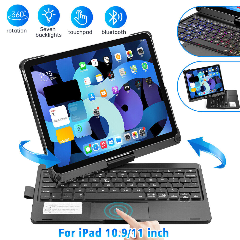 For iPad 7/8/9/10th Gen Air 4 5 Pro 11 Smart Case w/ Touchpad Bluetooth Keyboard