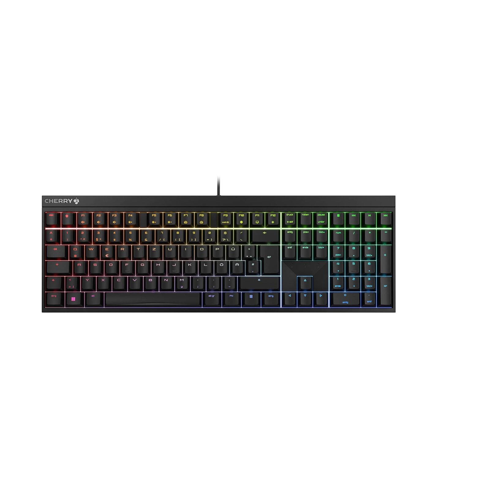 CHERRY MX 2.0S, Wired Gaming Keyboard with RGB Lighting, German Layout (QWERTZ),
