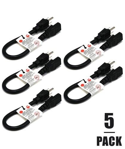5x 1ft 3-Conductor 14AWG NEMA 5-15P to IEC320 C13 PC Power Cord Cable 3-Prong