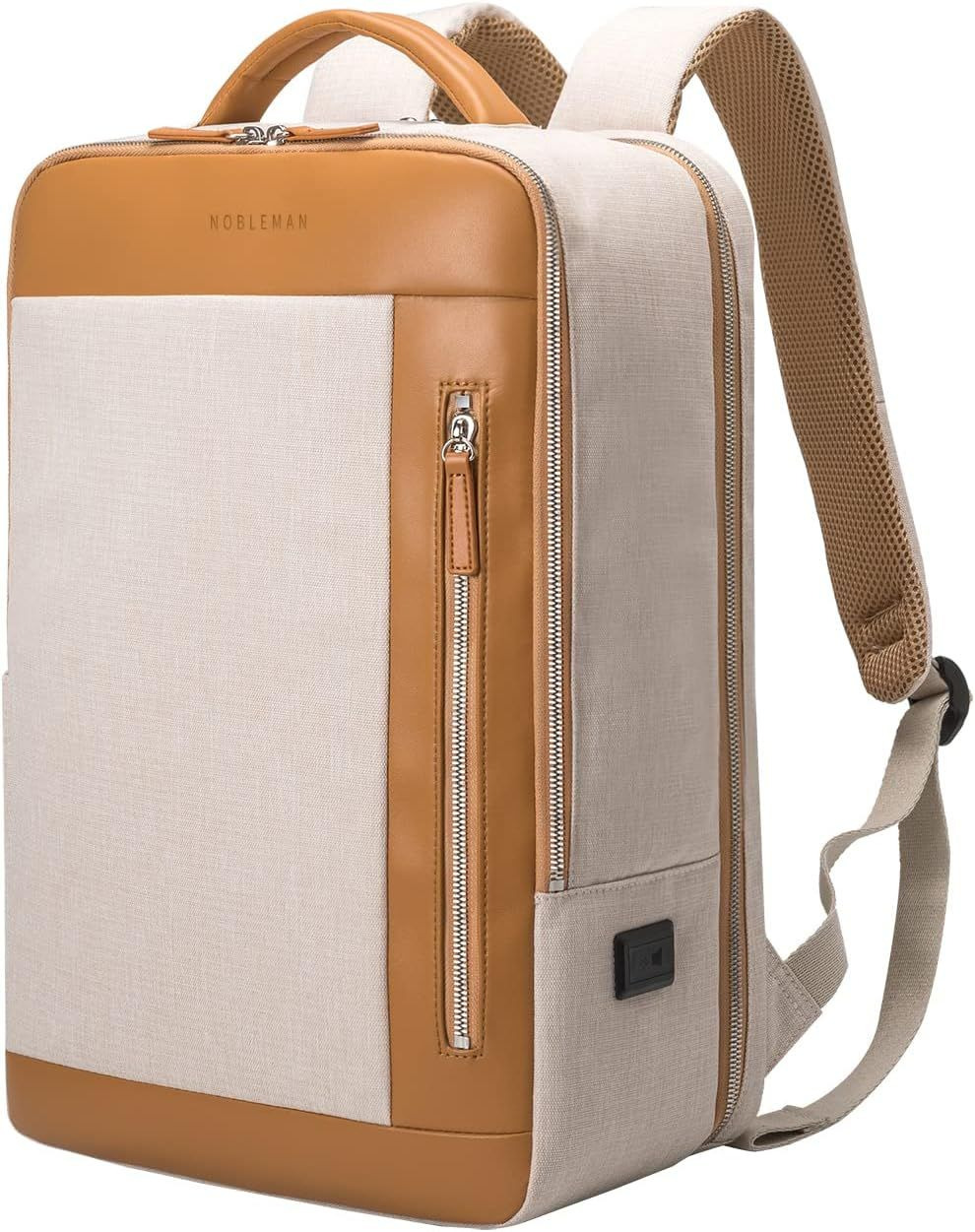 NOBLEMAN Business Smart Backpack Waterproof Laptop Travel Beige 