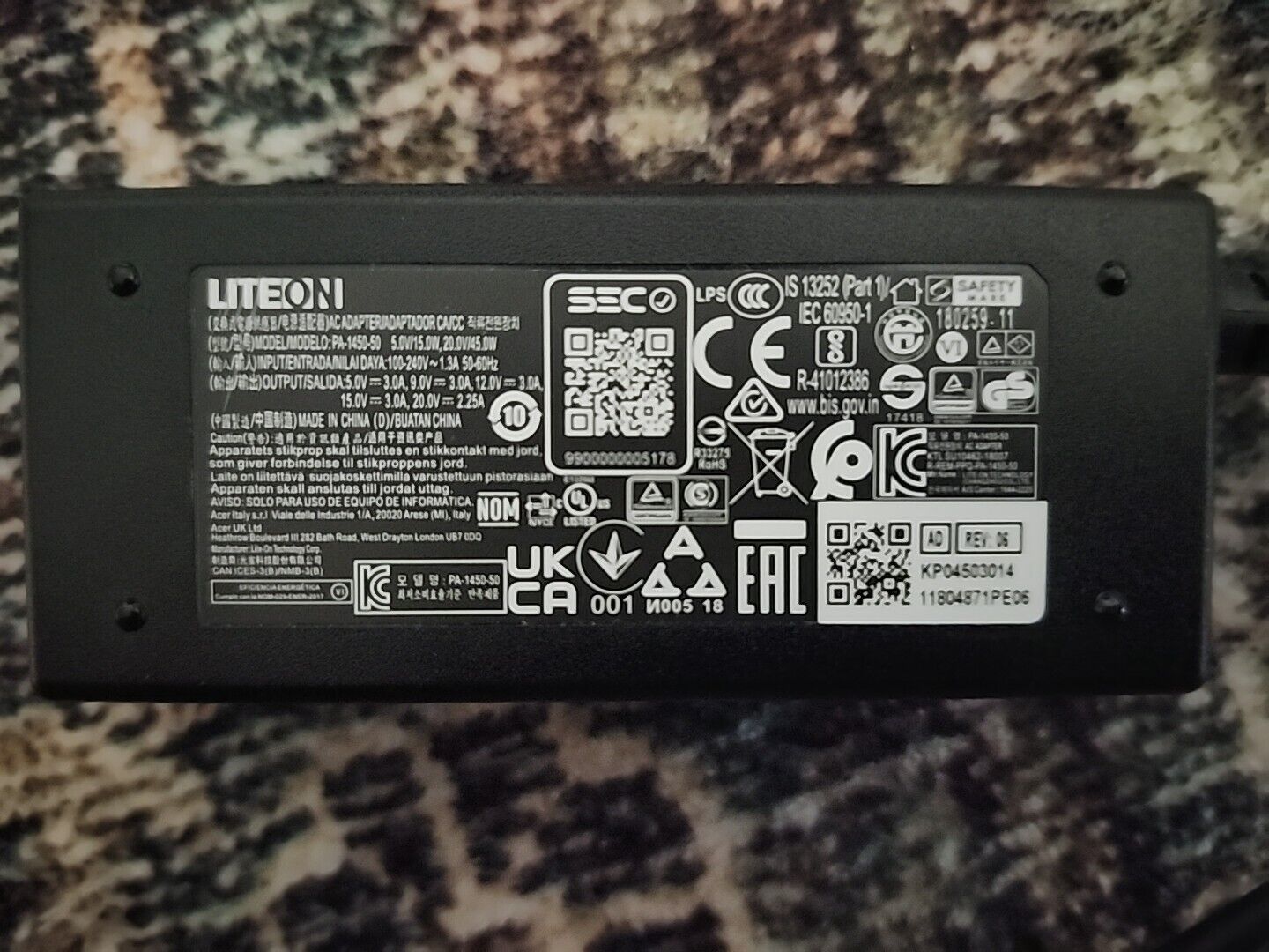 Genuine Liteon USBC Type C AC Power Supply Adapter Laptop Chromebook PA-1450-50