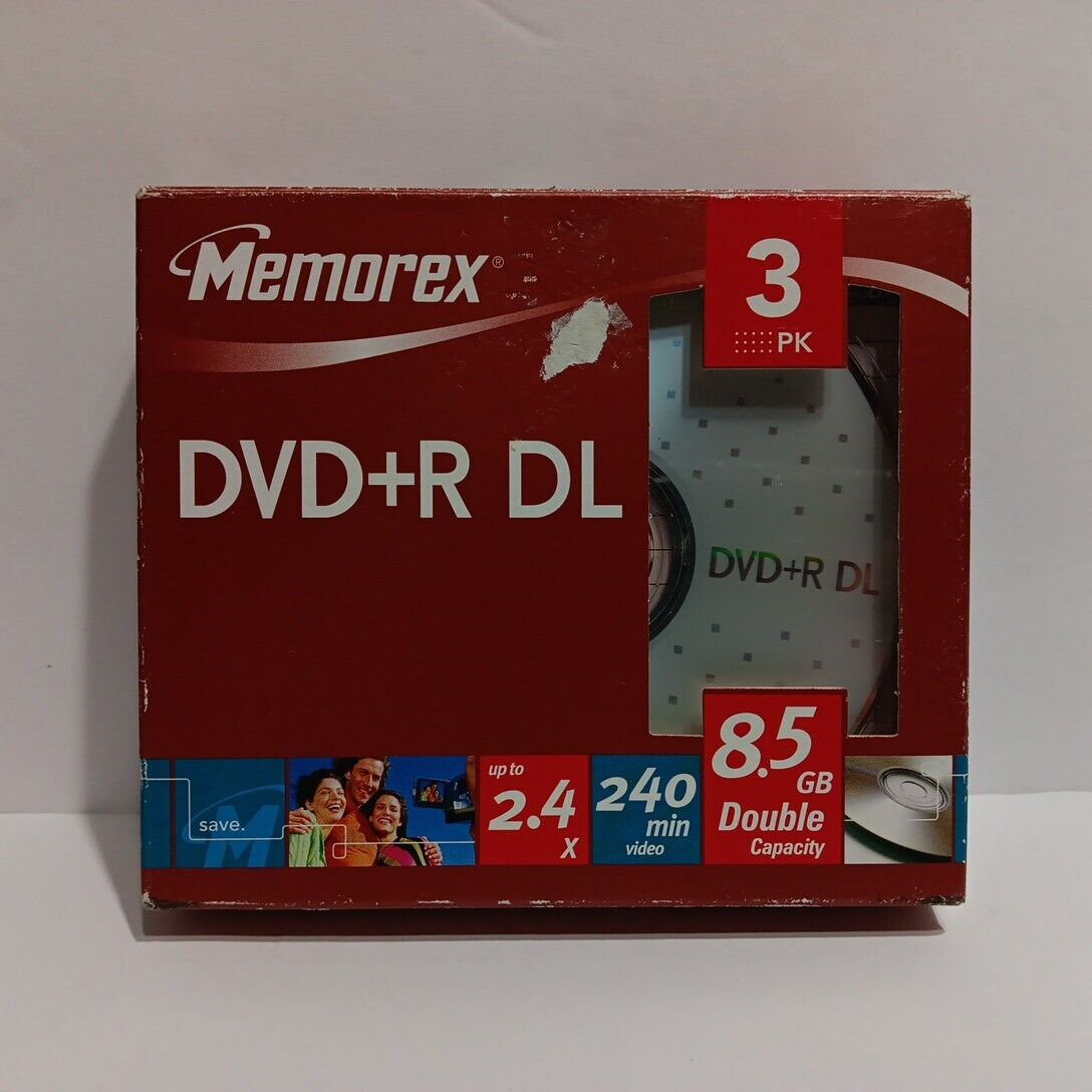 Memorex DVD+R DL 8.5 GB Double Layer Blank DVD 3 Pack -New Factory Sealed