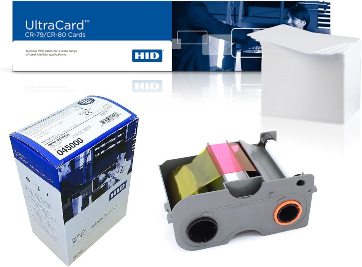 HID Fargo DTC1250e Supplies Pack | 045000 YMCKO Color Ribbon (250 Prints) | 1 Bo