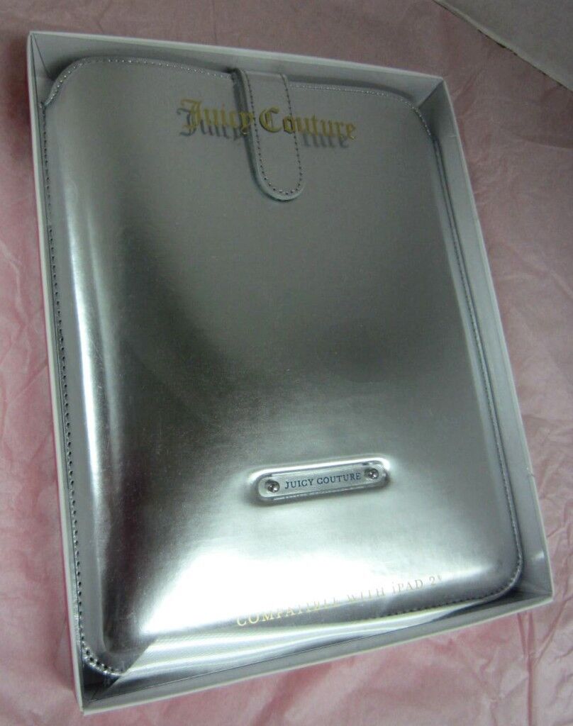 JUICY COUTURE MIRRORED iPAD / TABLET SLEEVE CASE SILVER TONE YTRUT074 NWT $68