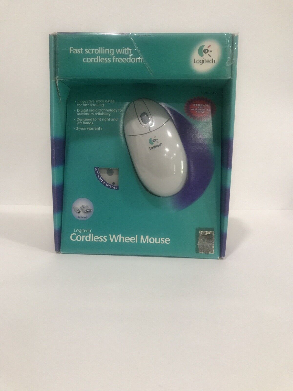 Vintage Logitech Cordless Fast Scrolling Wheel Mouse w/ Digital Radio Receiver