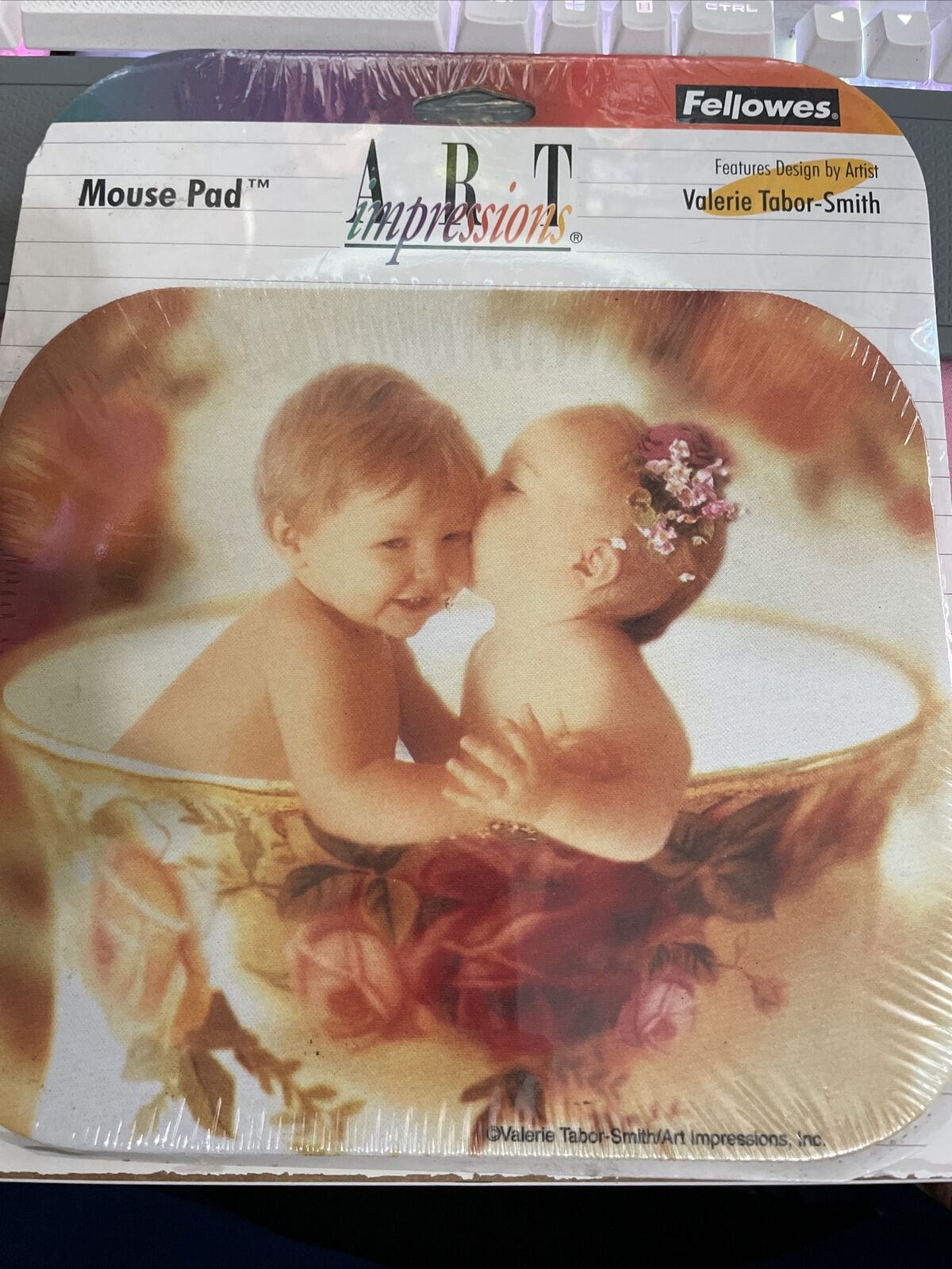 Vintage 1998 Fellowes Mouse Pad Made USA Impressions Tea Cup Babies
