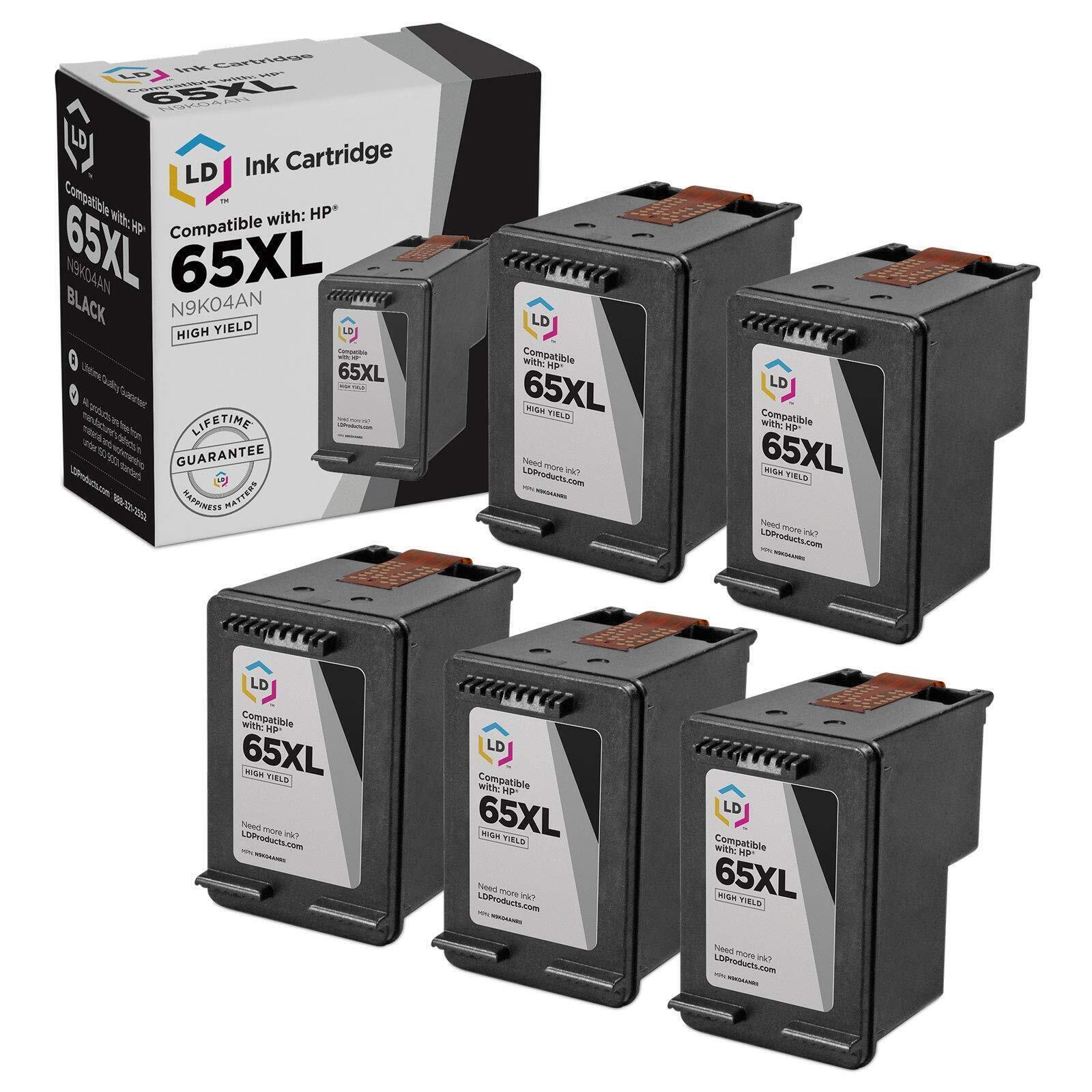 LD Remanufactured Replacements Fits for HP 65XL N9K04AN HY Black Inkjet 5-Pack