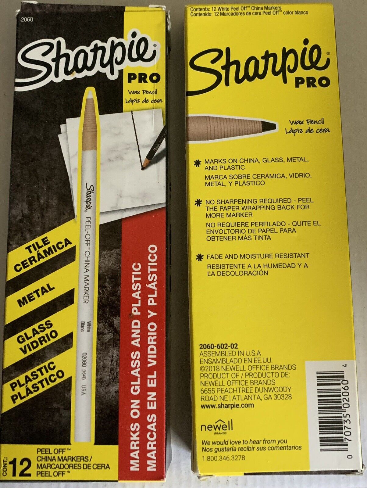 2 pack Sharpie Pro White Peel Off China Marker, Grease Pencil, 02060, 12 per box