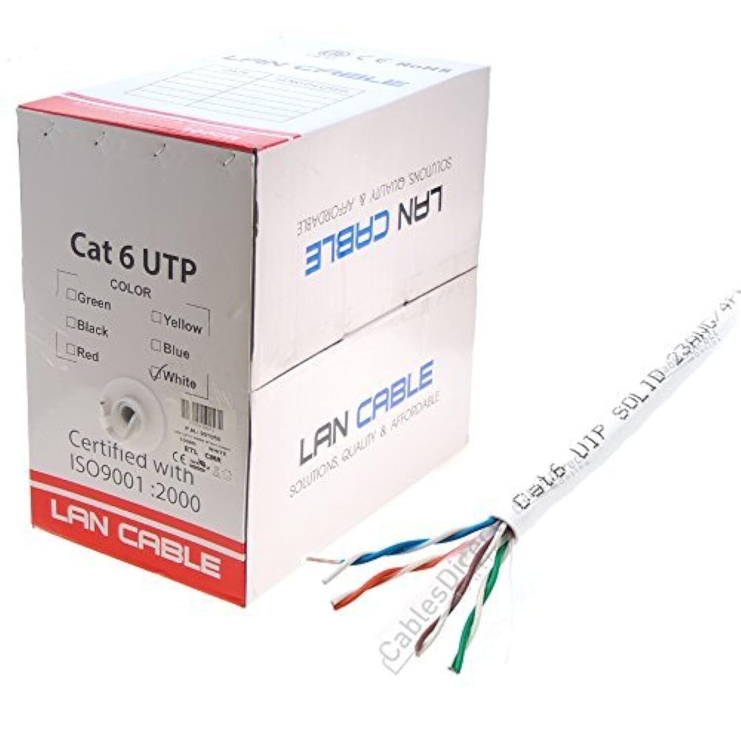 Cables Direct Online White Cat6 1000 feet Bulk Ethernet Cable, cm Bare Solid C