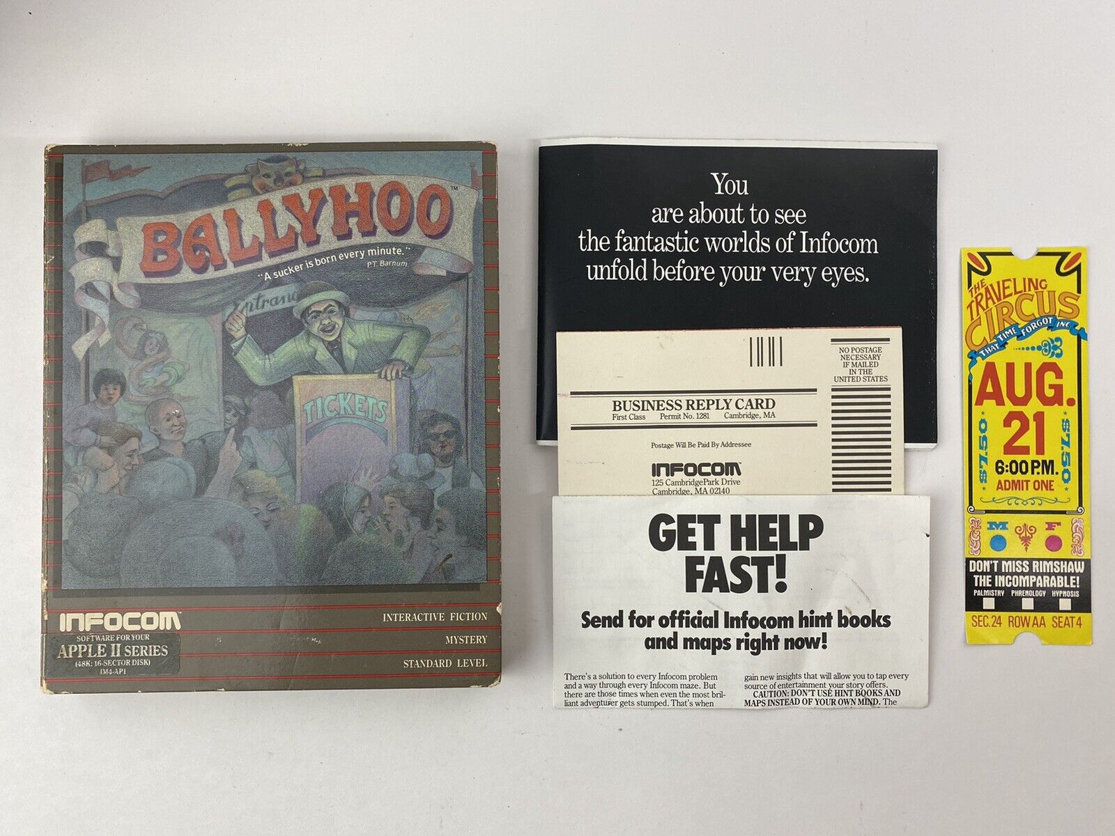 Infocom Ballyhoo Apple II Series Computer Game Box and Inserts Only No Game Disk