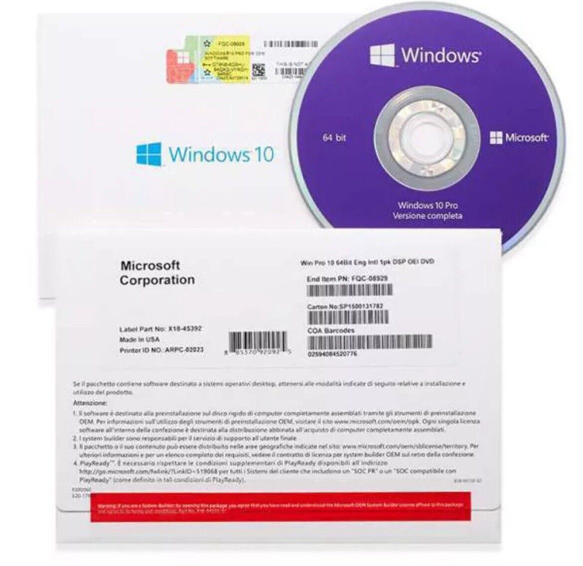 Microsoft Windows 10 Pro 64Bit ENGLISH DVD & Key Operating System New Sealed