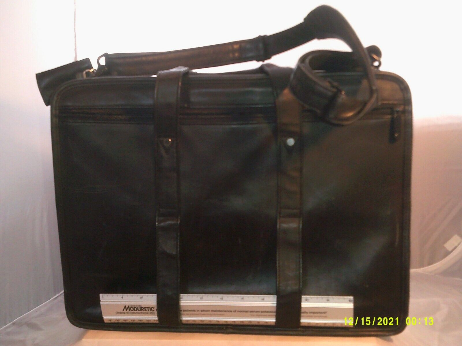 Vintage IBM 'Think Pad' Laptop Black Leather Carrying Case with Shoulder Strap