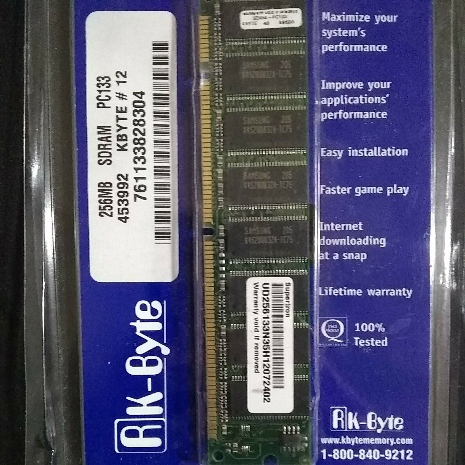 256MB PC133 SDRAM MEMORY K-Byte New in package. 453992 KBYTE#12