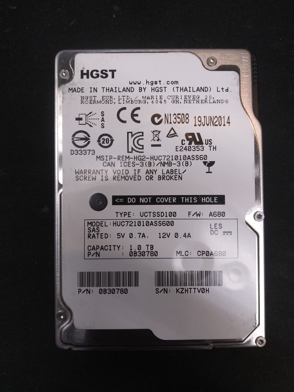 HGST  HUC721010ASS600 1 TB SAS 2 2.5 in Enterprise Drive