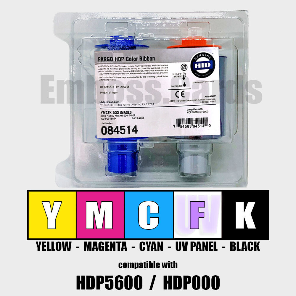 Fargo 84514 YMCFK UV Color Ribbon 500 Prints HDP5600 HDP5000 HDPii 754563845140
