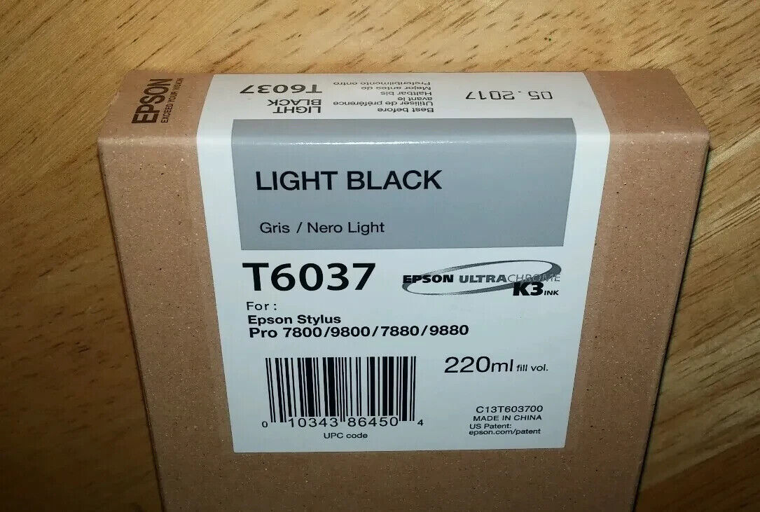 08-2023 GENUINE EPSON T6037 LIGHT BLACK 220ml INK STYLUS PRO 7800 9800 7880 9880