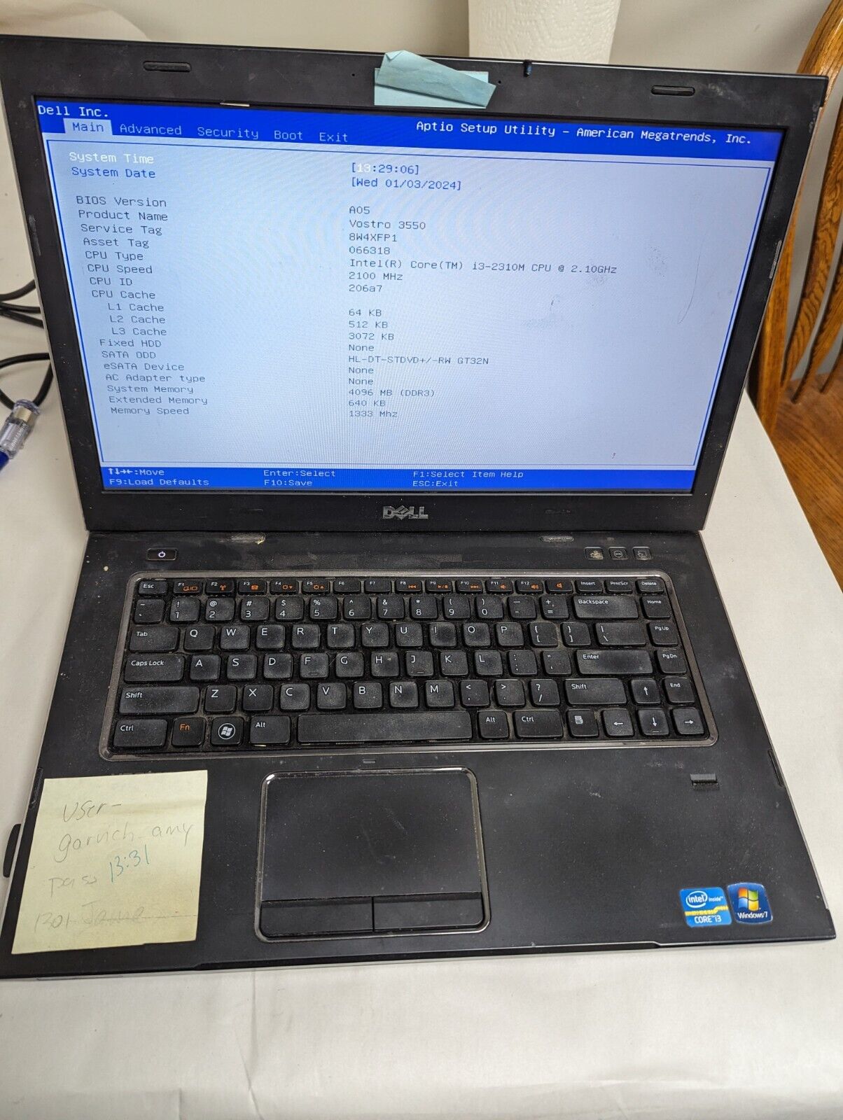 Dell Vostro 3550 laptop i3 Boots to Bios AS IS Read* #10