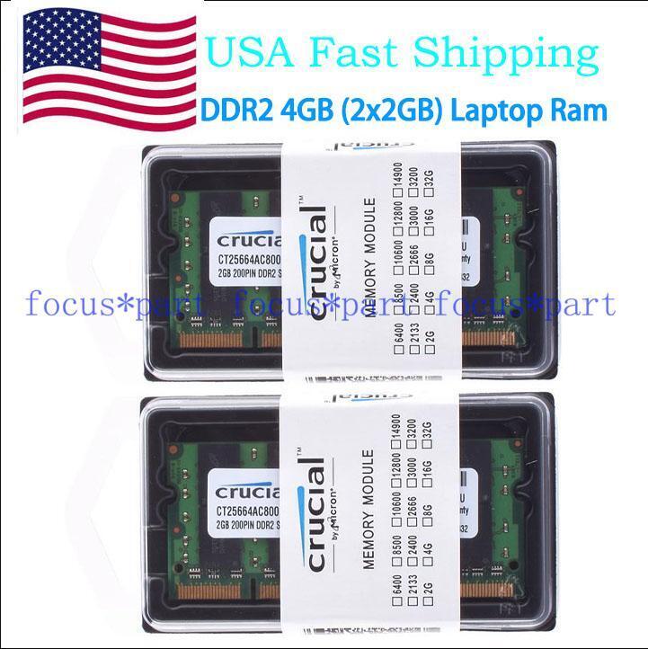 Crucial 4GB (2x2GB) PC2-6400 DDR2 800 MHz  Laptop SO-DIMM 200-pin Memory 2 GB US