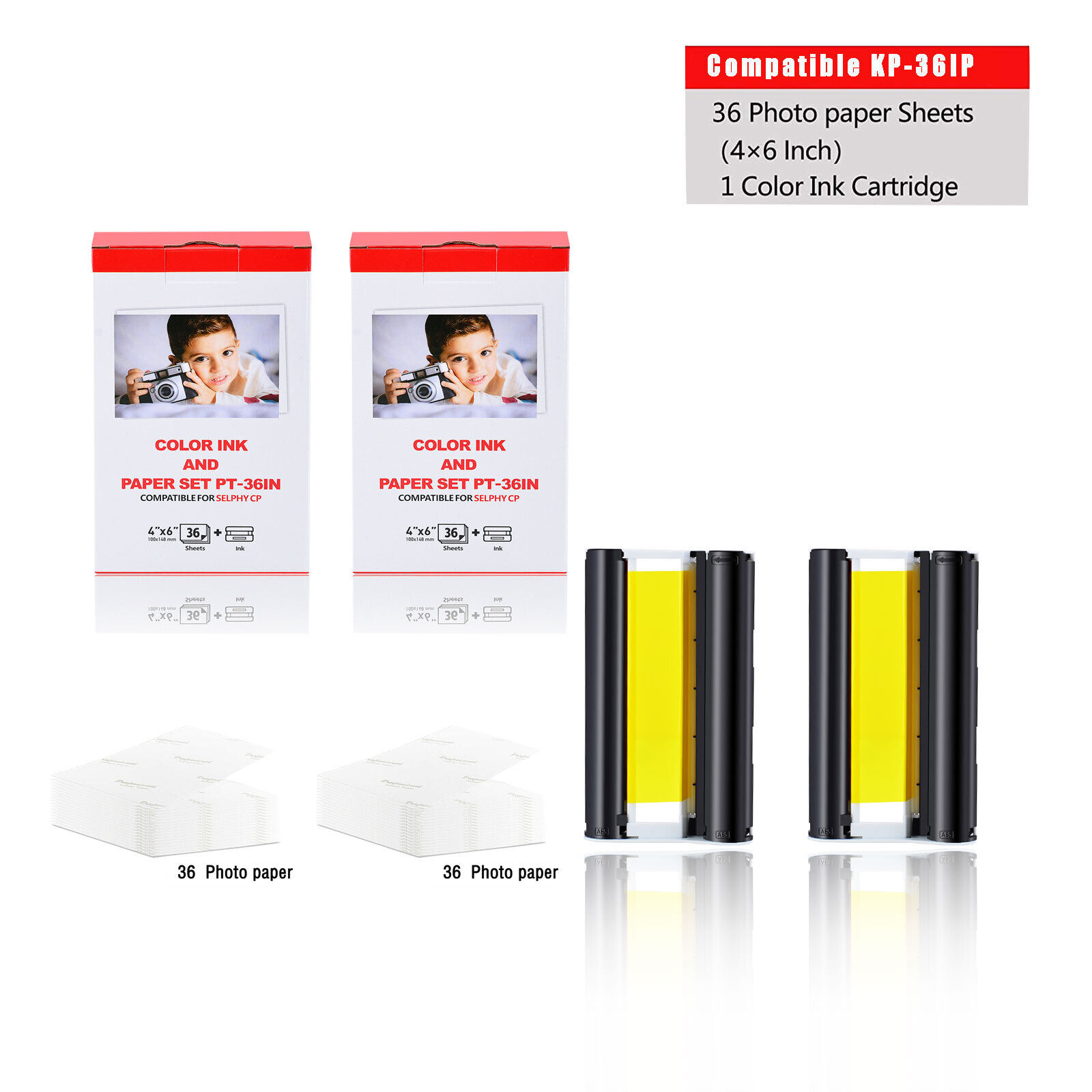 2x Fits Canon KP-36IP Selphy CP-330/400 Color Ink 7737A001 36 4x6 in Photo Paper
