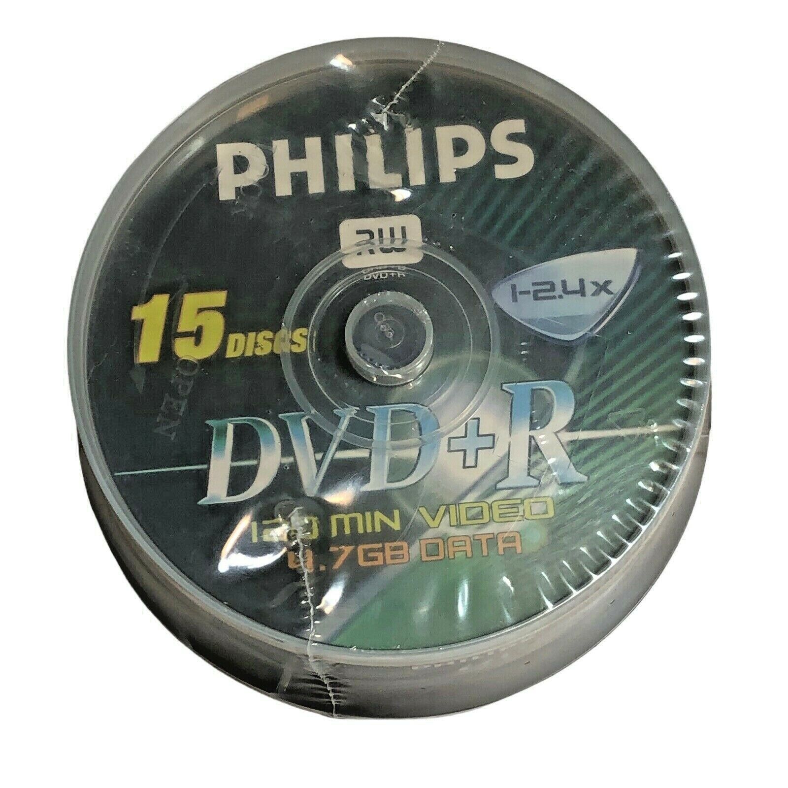 Philips DVDR1S04/711 4.7GB 120-Minute 2.4x DVD+Rs 15 ct., Cake Box Spindle NEW