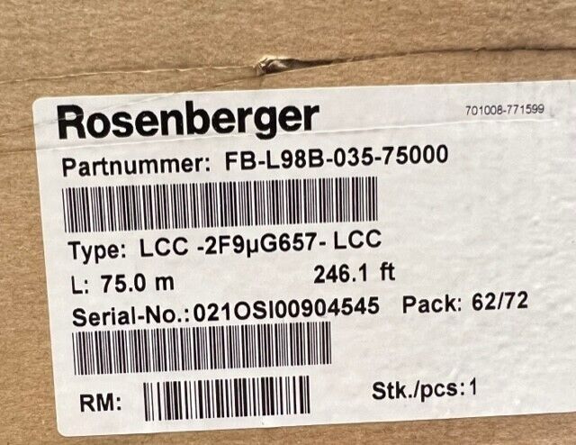 FB-L98B-035-75000 Rosenberger Ruggedized Single Mode Fiber Jumper