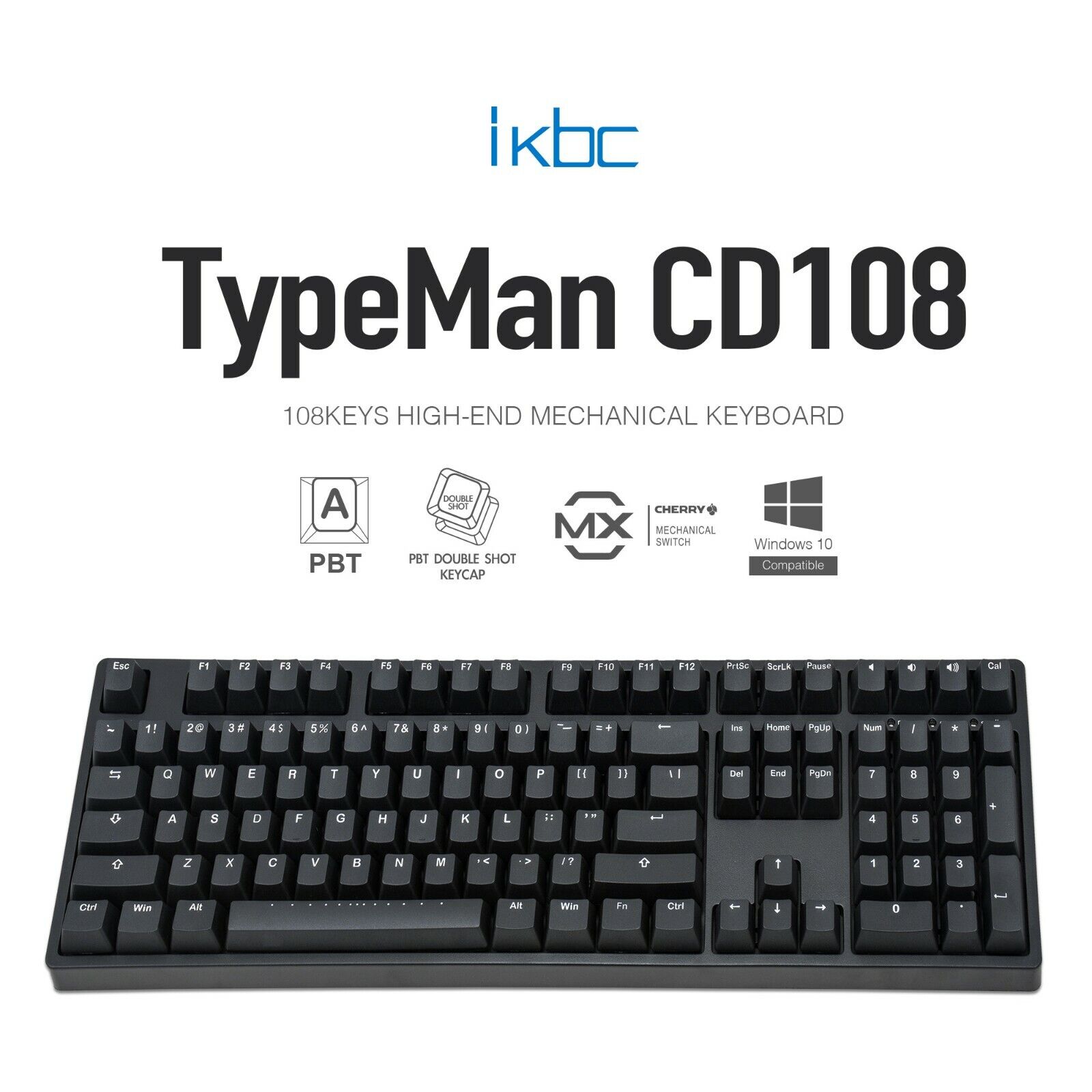 iKBC CD108 v2 Mechanical Ergonomic Keyboard with Cherry MX Switch 108-Key, Black