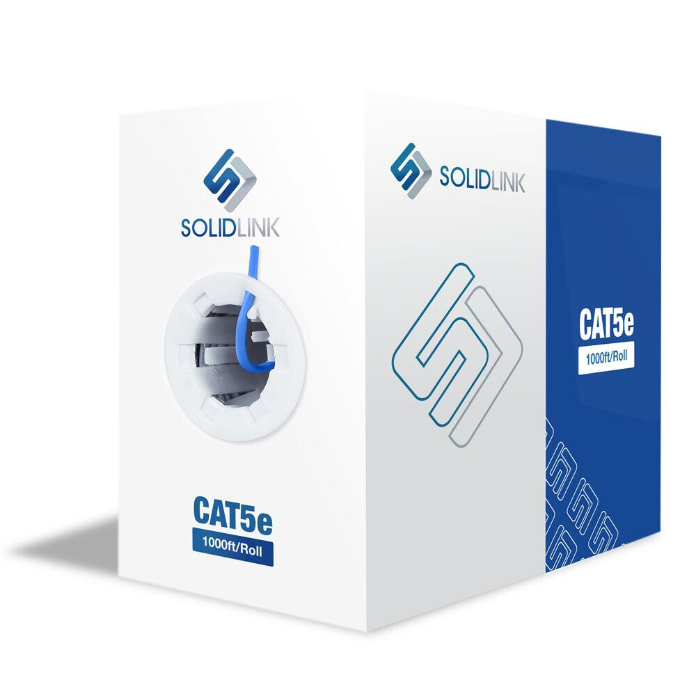 SolidLink CAT5e 1000ft UTP Ethernet Cable 24AWG 1000 Feet LAN Network Wire Blue
