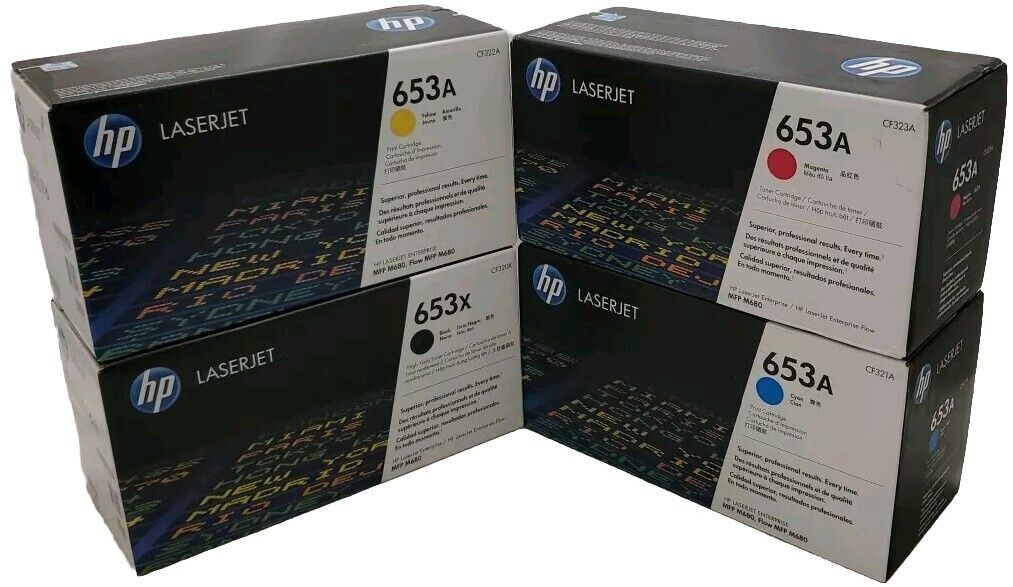 Set of 4) HP 653A CF321A CF322A CF323A 653X CF320X Genuine Toner Cartridges CMYK
