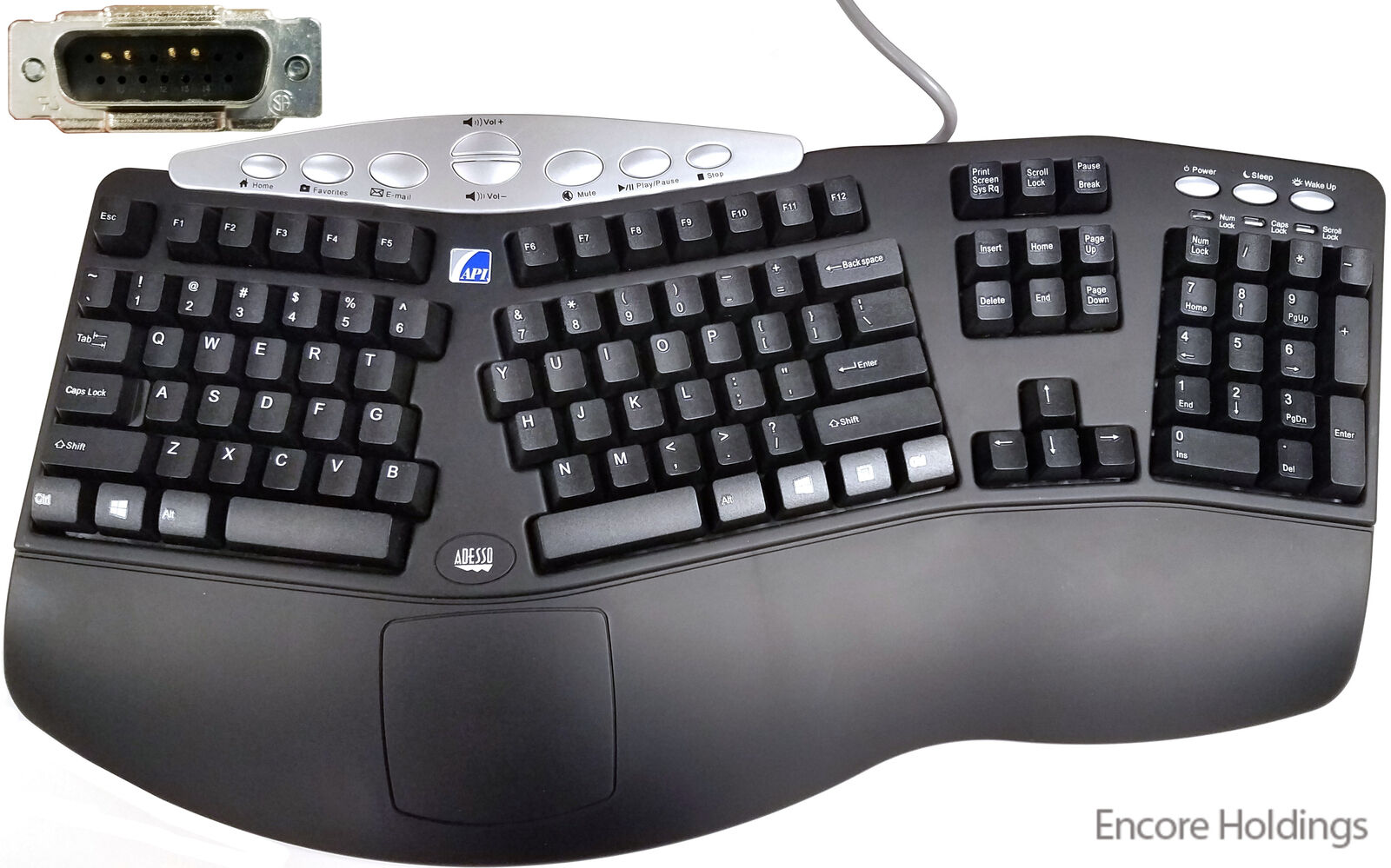 Adesso Tru-Form Media Ergonomic Keyboard - 113 Key Layout - 124-154977-001