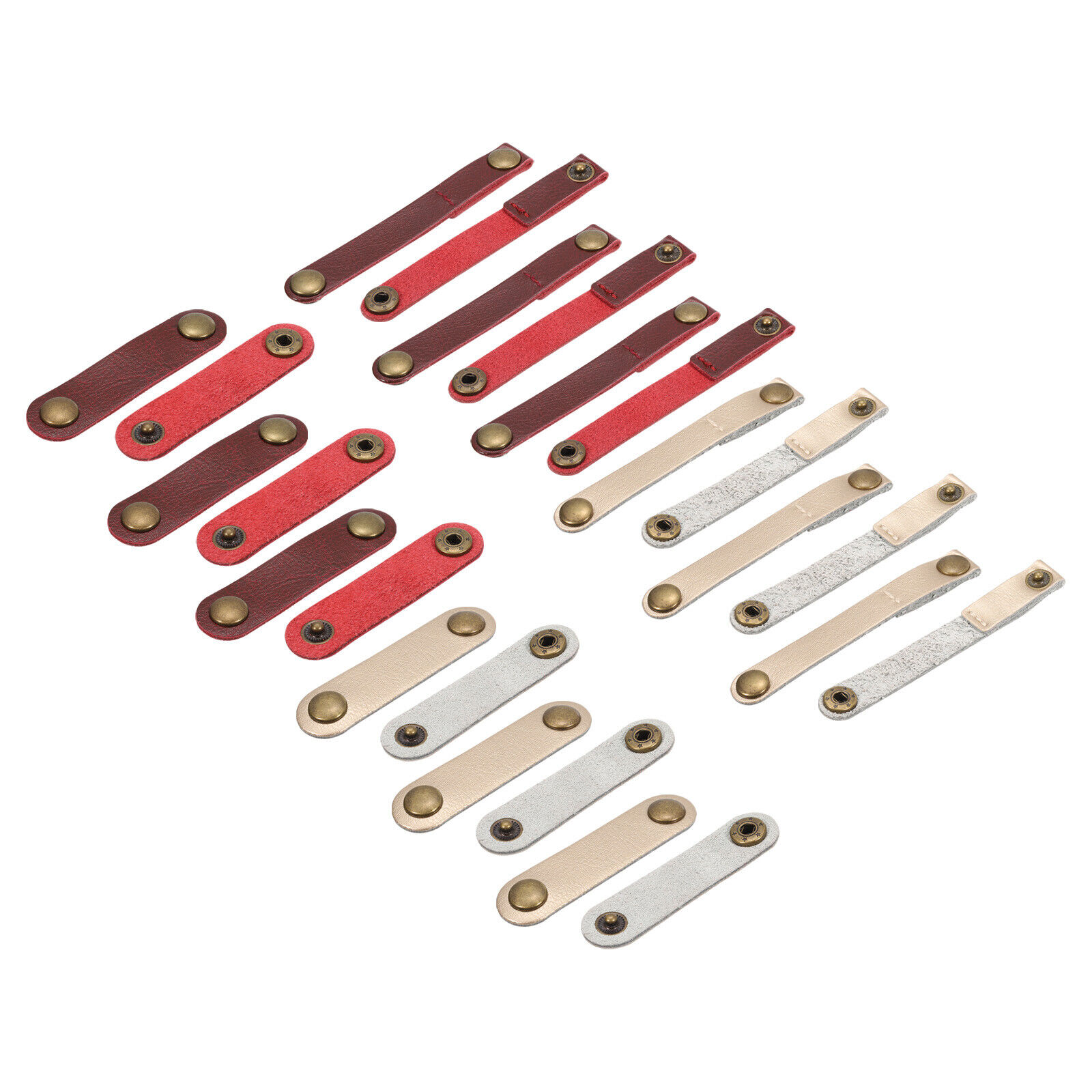 Leather Cable Straps Cable Ties Cord Organizer Wine Red/Gold Tone, 24 Pcs