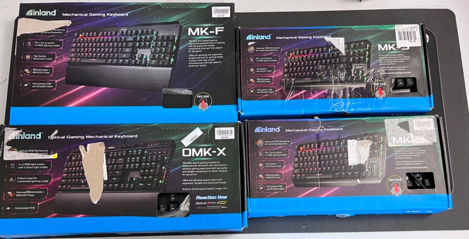 Lot of 4 Used inLand Keyboards OMK-X Mechanical MK-S MK-F