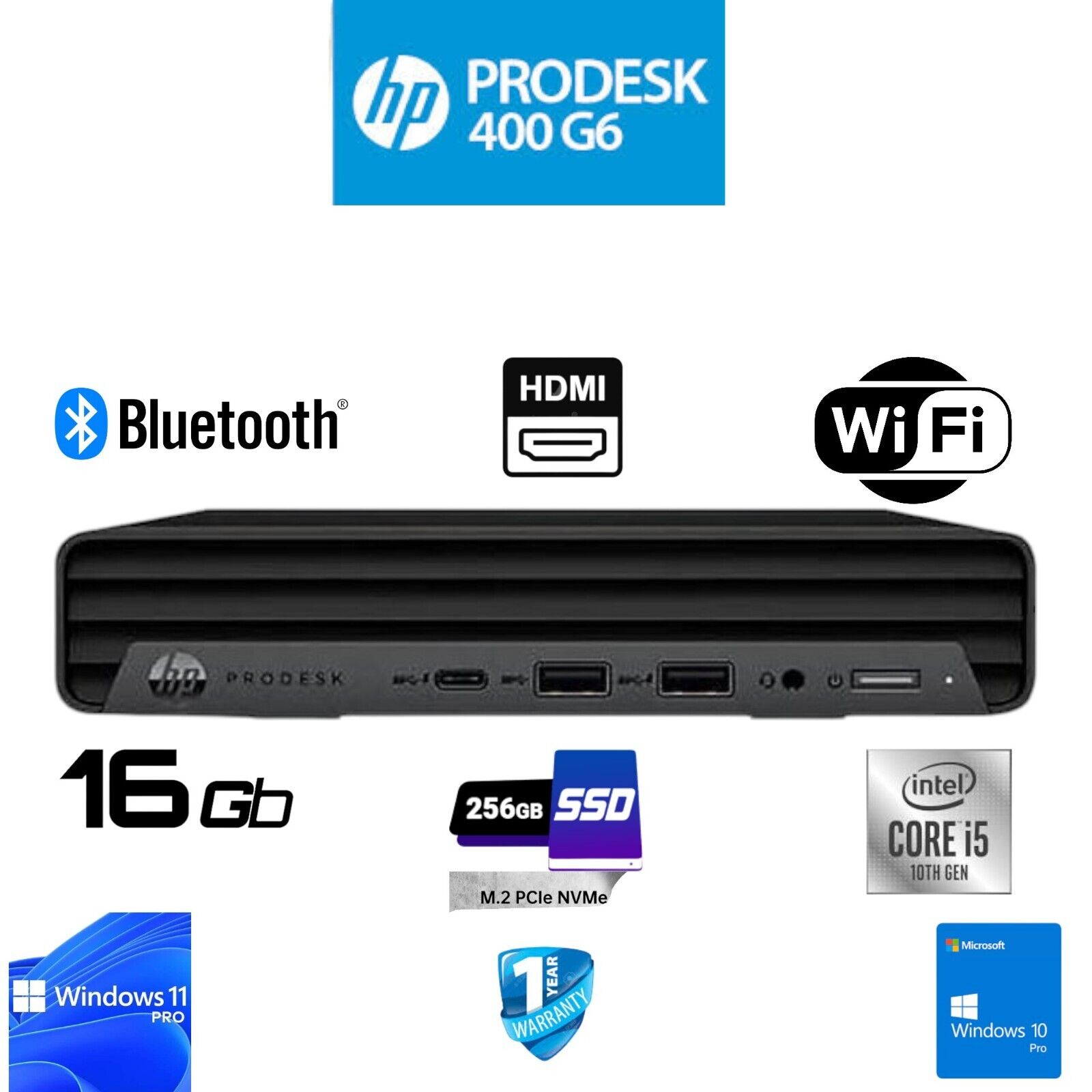 HP ProDesk 400 G6 Mini Desktop PC i5-10500T  16GB 256GB M.2 WIN 10 OR 11 PRO