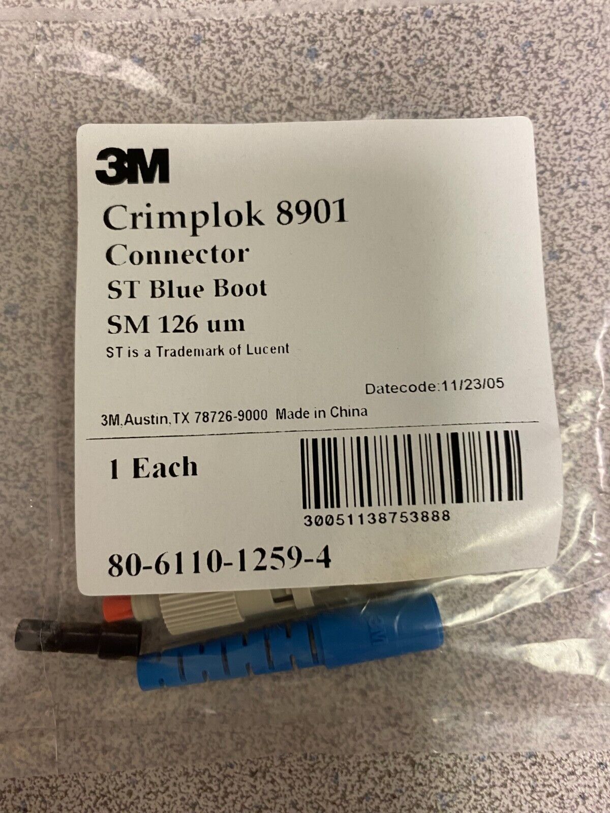 Qty 60   3M #8901 Crimplok Jacketed Connector, ST Single mode Fiber Connector